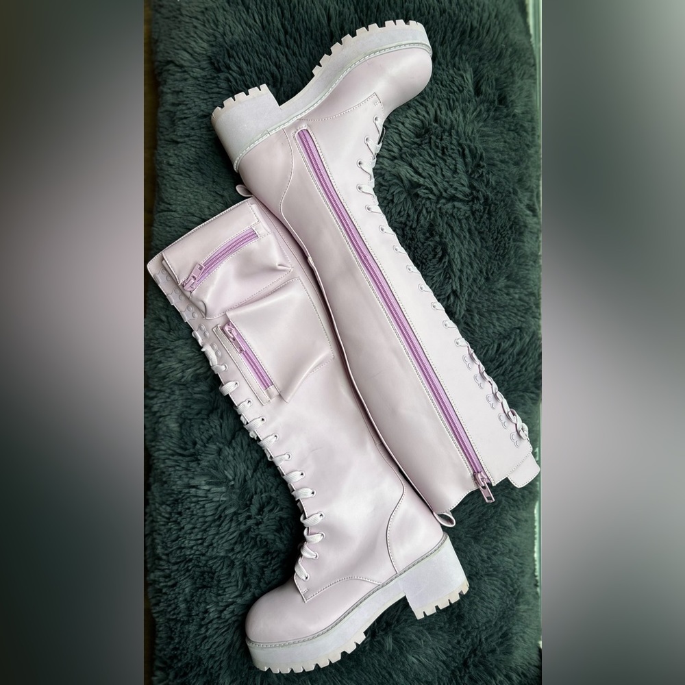 Sugar Thrillz Knee High Boots, Lavender
